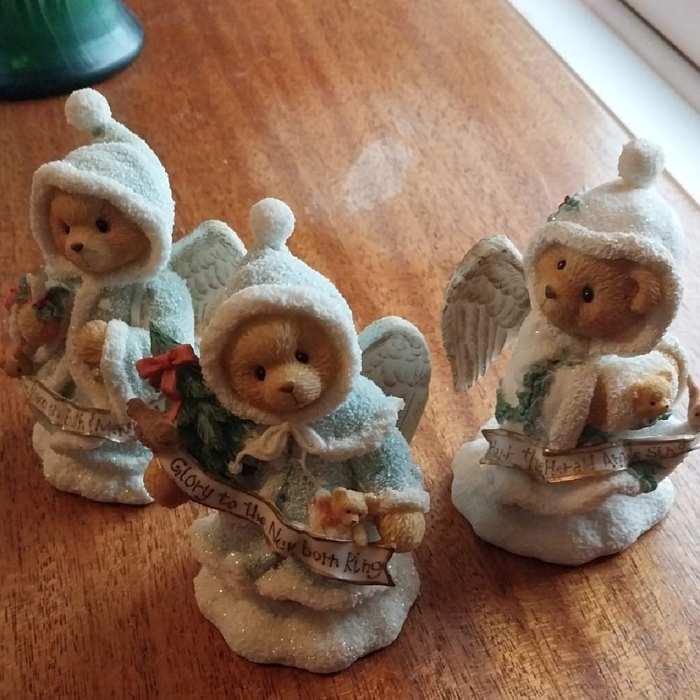 Three CHRISTMAS Cherished Teddies Figurines.